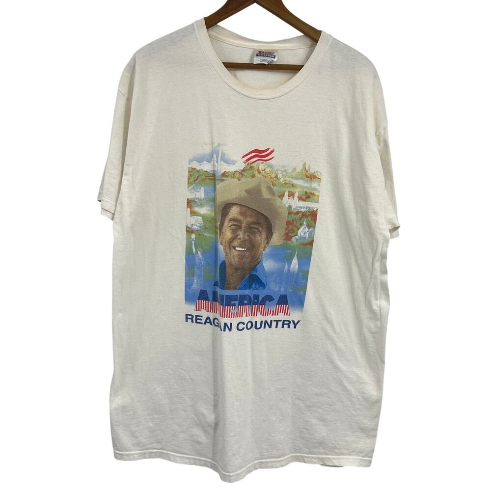 Vtg Hanes Heavy Weight AMERICA Reagan Country 1990's Tshirt Tee Adult Large